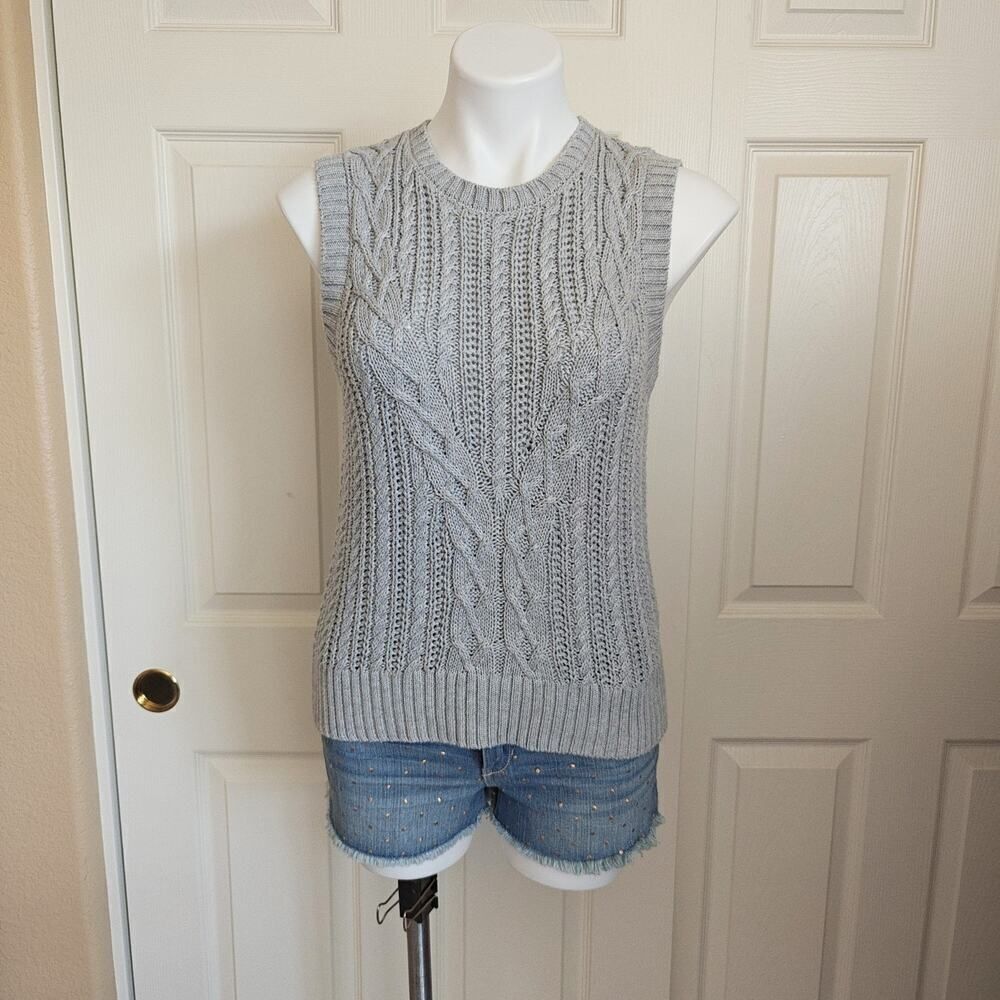 Rachel Zoe cable knit cotton blend gray sweater vest sz S